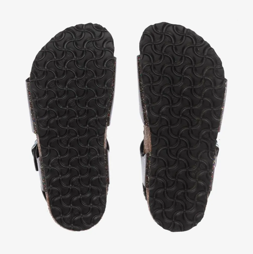 Girls Sparkly Black Buckle Sandals