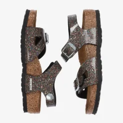 Girls Sparkly Black Buckle Sandals