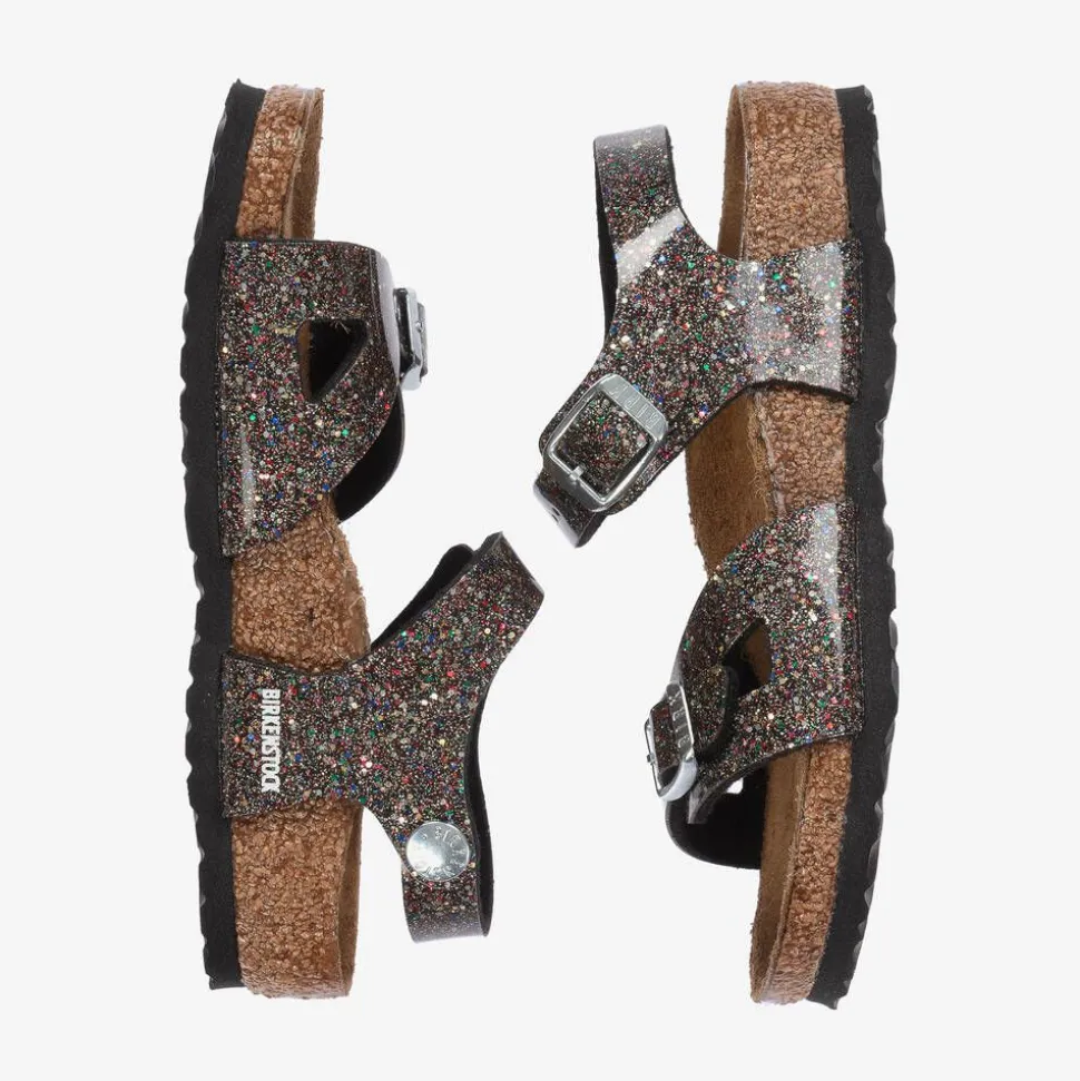 Girls Sparkly Black Buckle Sandals