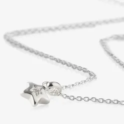 Girls Sterling Silver Diamond Star Necklace (38cm)