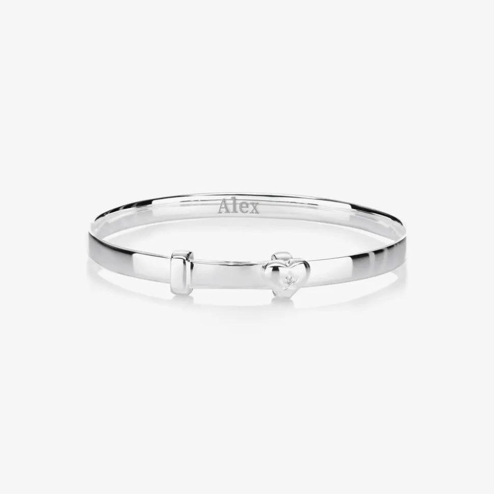 Girls Sterling Silver Diamond Heart Bangle