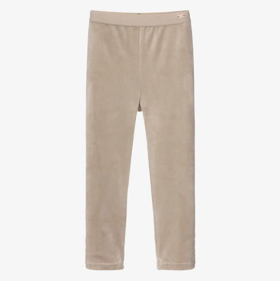 Girls Taupe Beige Velour Leggings
