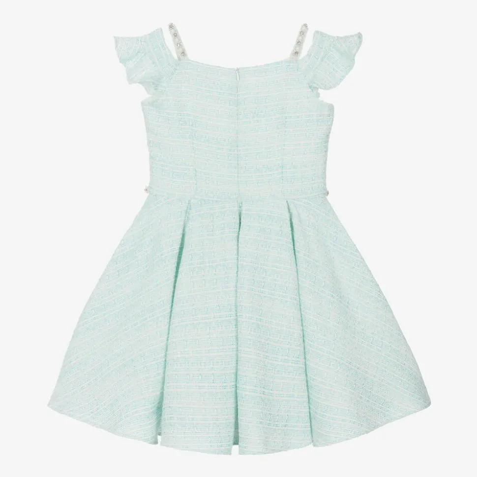 Girls Turquoise Blue Tweed Dress