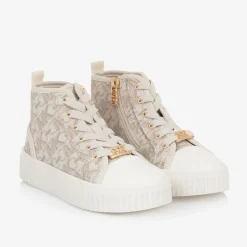 Girls White & Beige High Top Trainers