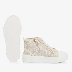 Girls White & Beige High Top Trainers