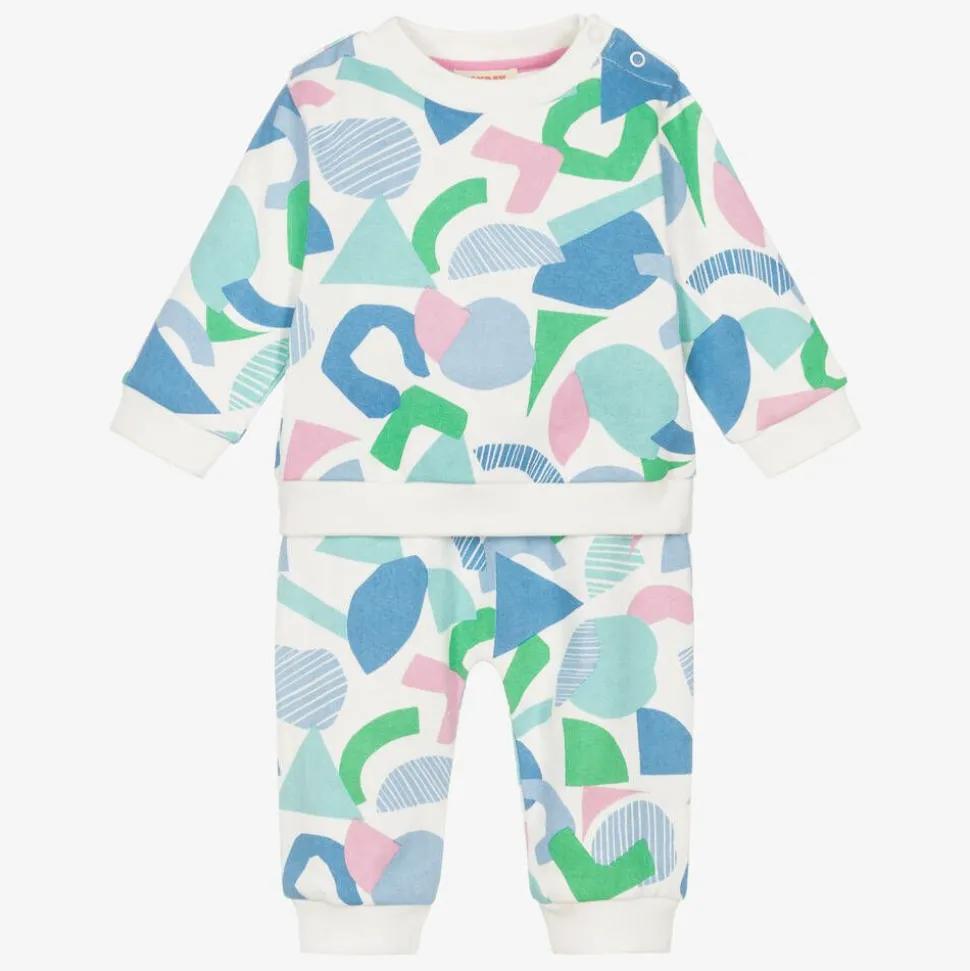 Girls White & Blue Cotton Tracksuit