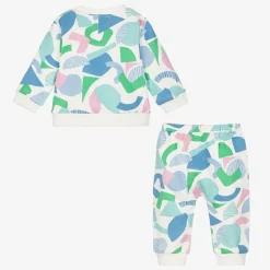 Girls White & Blue Cotton Tracksuit