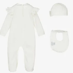 Girls White & Gold Cotton Babygrow Gift Set
