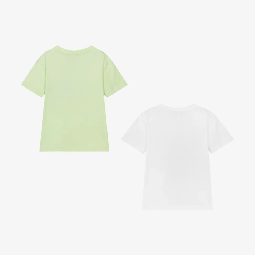 Girls White & Green Cotton T-Shirts (2 Pack)