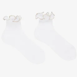 Girls White & Ivory Ruffle Socks