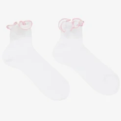 Girls White & Pale Pink Ruffle Socks