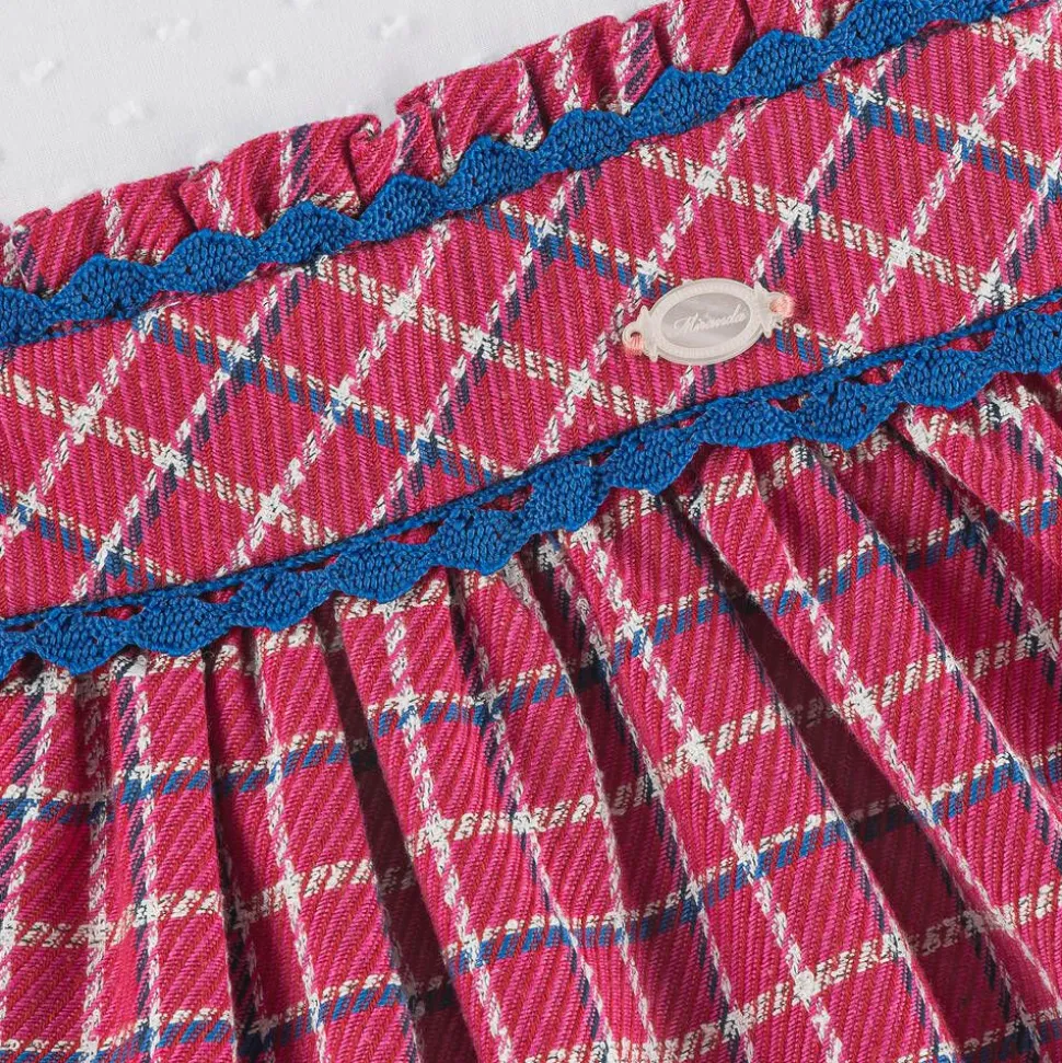 Girls White & Pink Check Dress