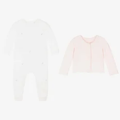 Girls White & Pink Cotton Babygrow Set