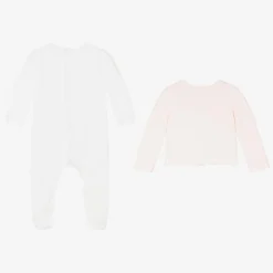 Girls White & Pink Cotton Babygrow Set