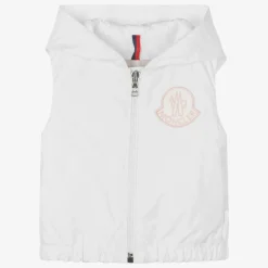 Girls White & Pink Essien Hooded Gilet