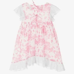 Girls White & Pink Floral Beach Dress