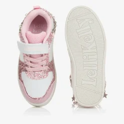 Girls White & Pink Glitter Velcro Trainers