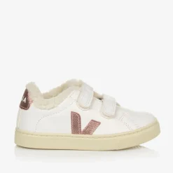 Girls White & Pink Leather Esplar Trainers