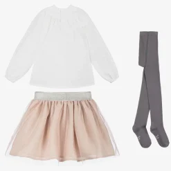 Girls White & Pink Tulle Skirt Set