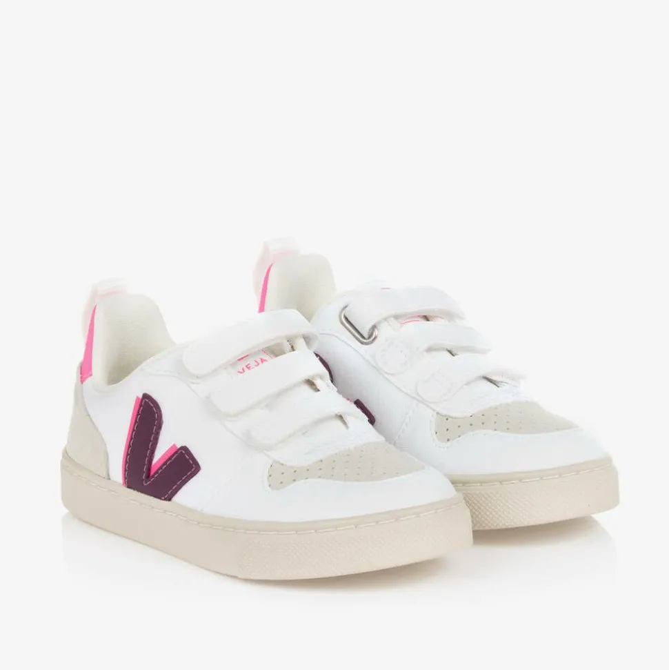 Girls White & Purple Faux Leather V-10 Trainers