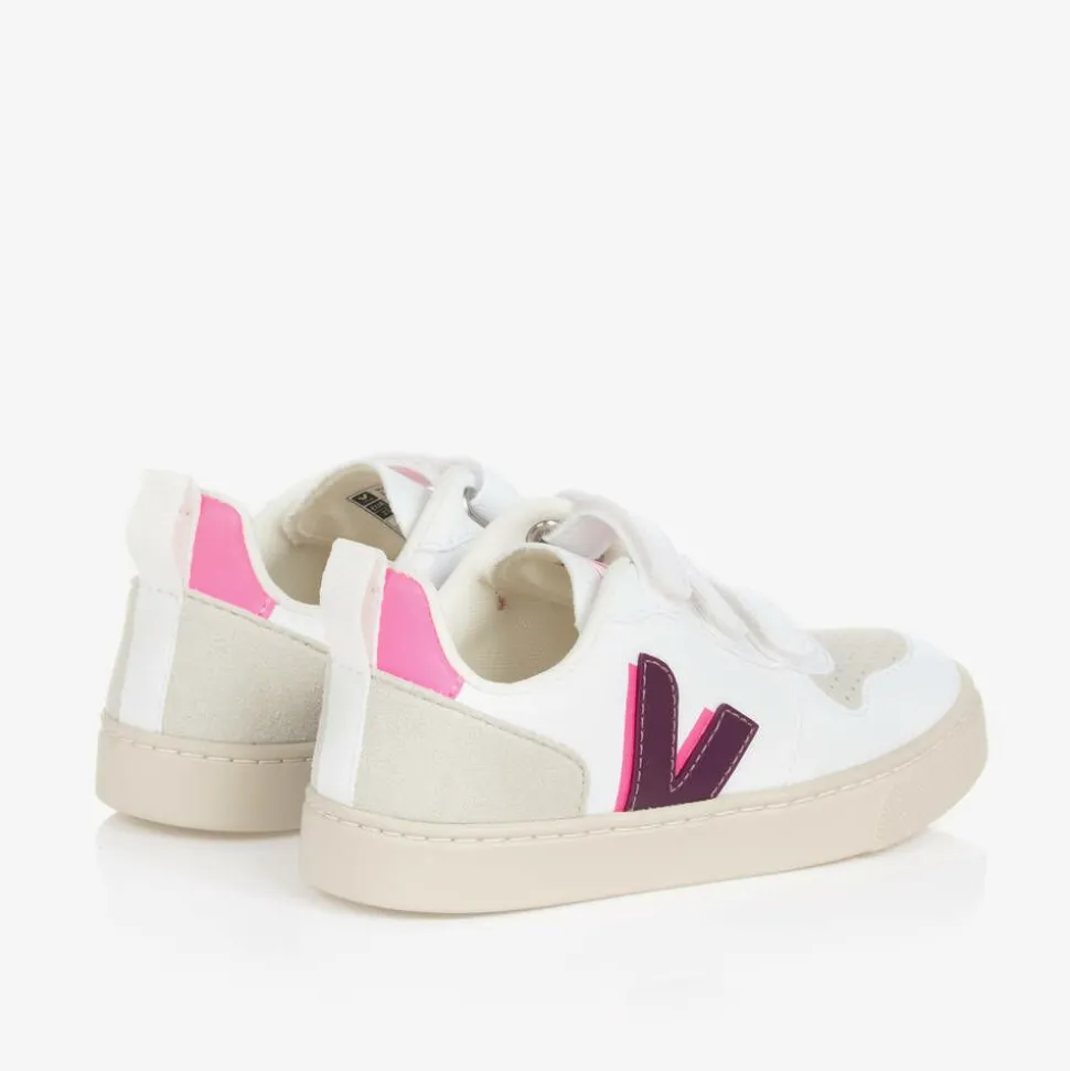 Girls White & Purple Faux Leather V-10 Trainers