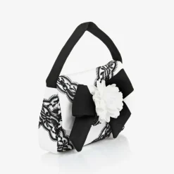 Girls White & Black Lace Handbag (17cm)
