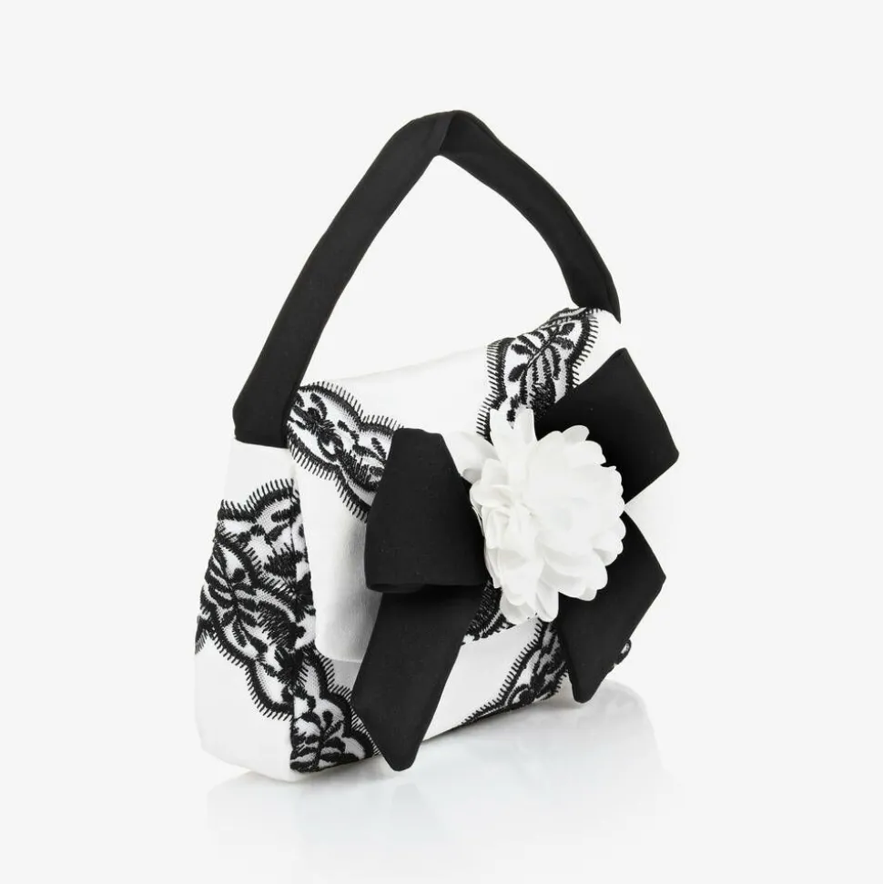Girls White & Black Lace Handbag (17cm)