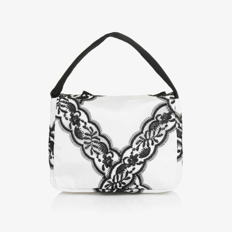 Girls White & Black Lace Handbag (17cm)