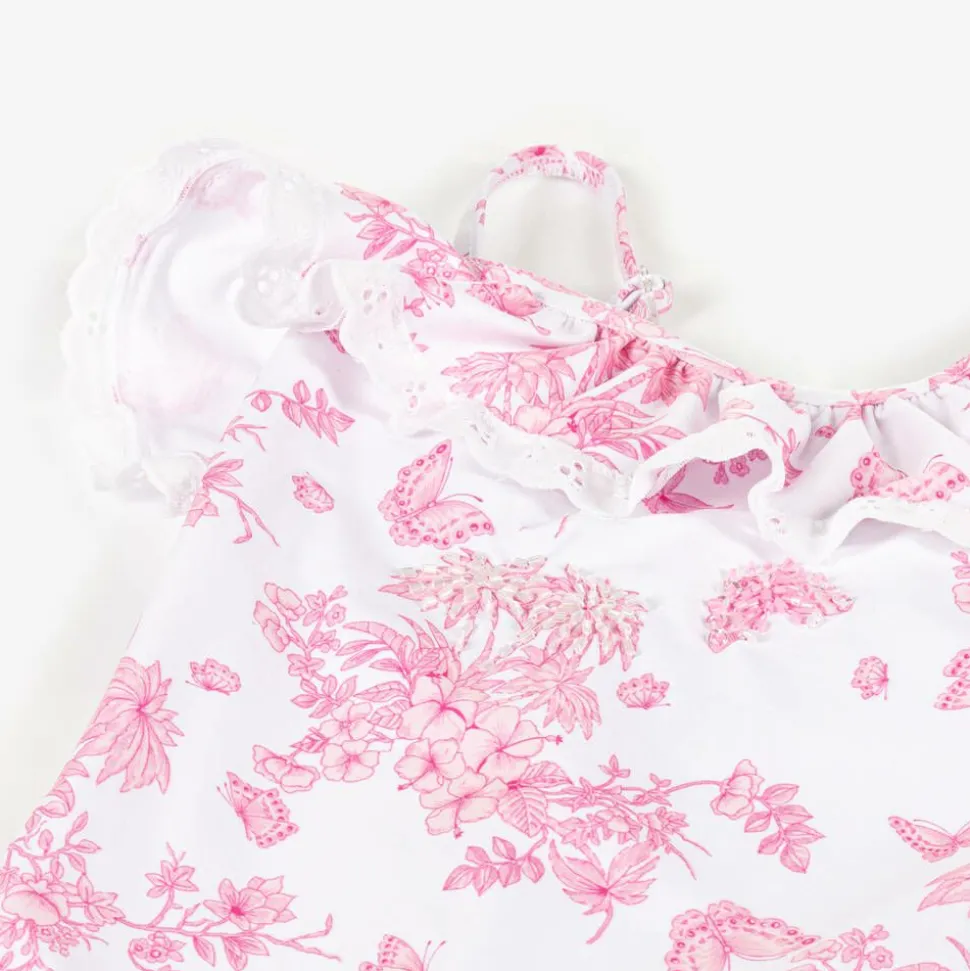 Girls White Beaded & Ruffle Swimsuit