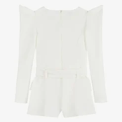 Girls White Belted Playsuit