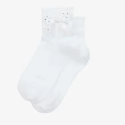 Girls White Bow Cotton Socks
