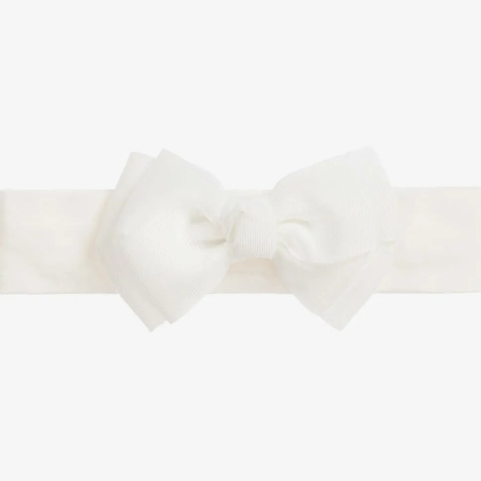 Girls White Bow Headband
