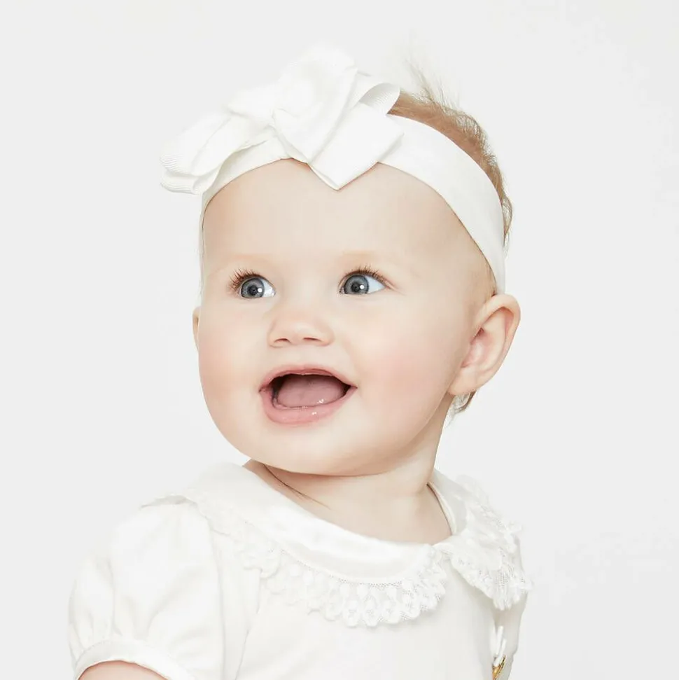 Girls White Bow Headband