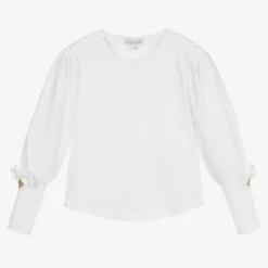 Girls White Bow Sleeve Top