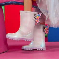 Girls White Butterfly Rain Boots