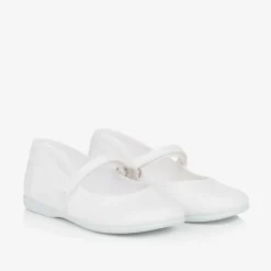 Girls White Canvas Bar Shoes