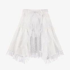 Girls White Cotton & Tulle Beach Skirt