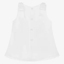 Girls White Cotton Bow Dress