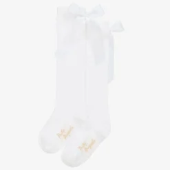 Girls White Cotton Bow Socks