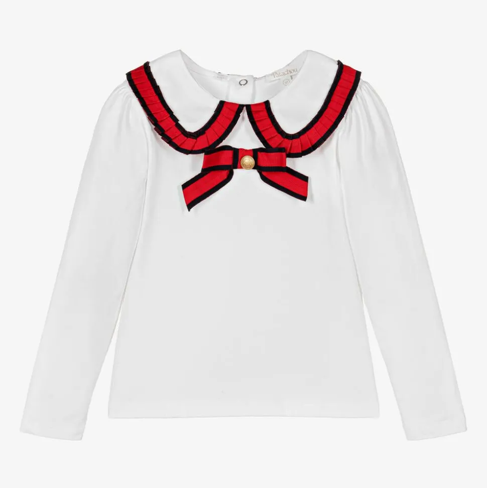 Girls White Cotton Bow Top