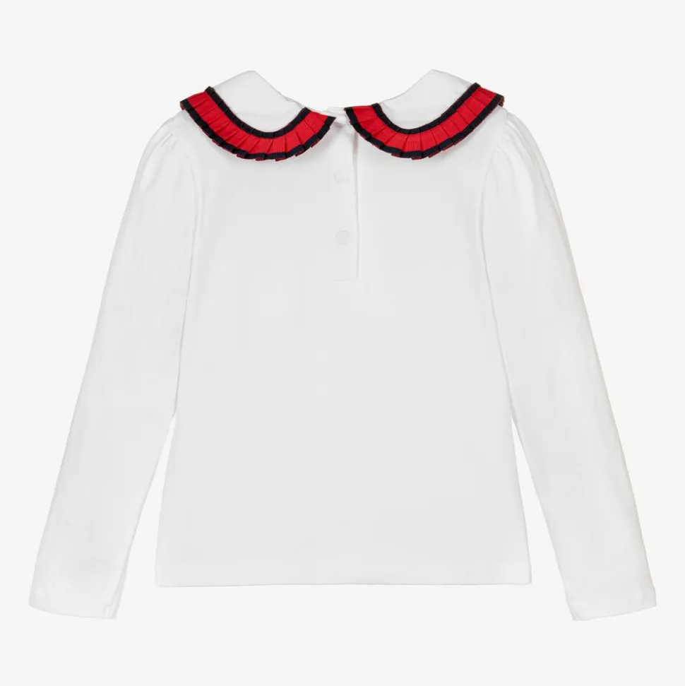 Girls White Cotton Bow Top