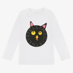 Girls White Cotton Cat Top