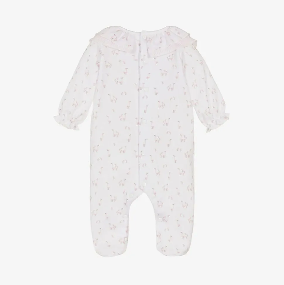 Girls White Cotton Duck Print Babygrow