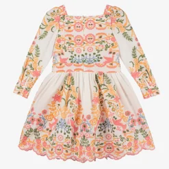 Girls White Cotton Embroidered Floral Dress