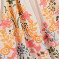 Girls White Cotton Embroidered Floral Dress