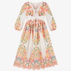 Girls White Cotton Embroidered Floral Dress