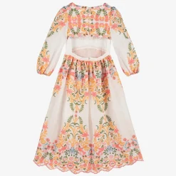 Girls White Cotton Embroidered Floral Dress