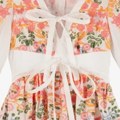 Girls White Cotton Embroidered Floral Dress