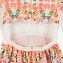 Girls White Cotton Embroidered Floral Dress