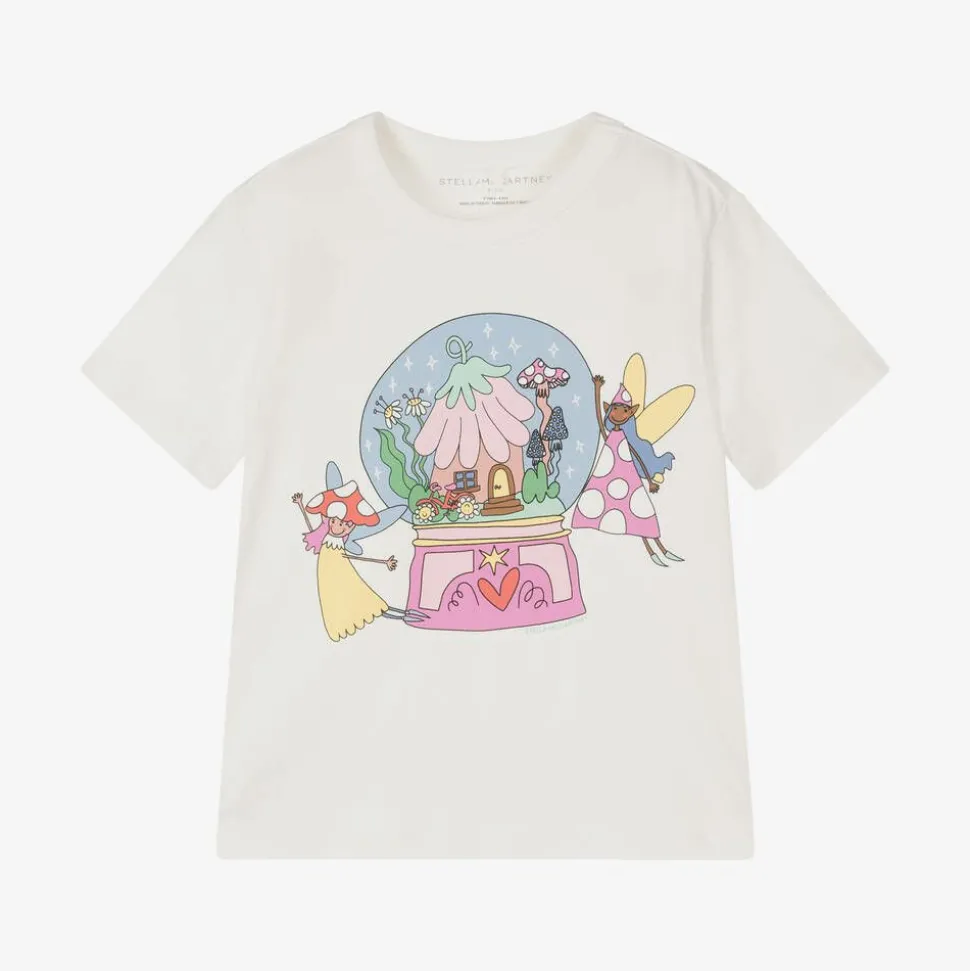 Girls White Cotton Fairies T-Shirt